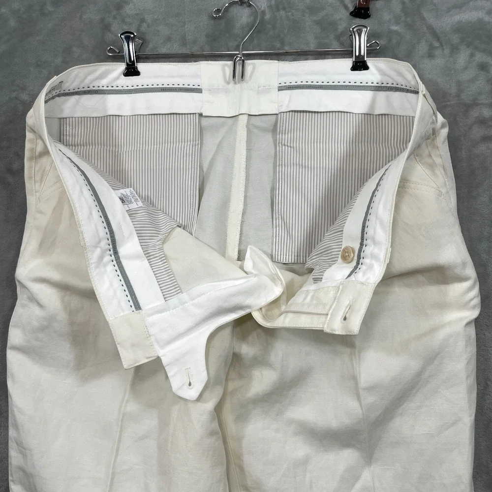 Brunello Cucinelli Men's Size 52 White Linen/ Cotton Pants Italy  Altered 40x25!